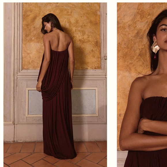 PLT label mulberry mesh drape bandeau maxi dress - Picture 2 of 9